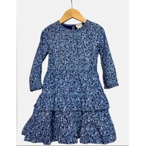 Crewcuts Girl's Blue Floral Print Tiered Fit and Flare Dress Size 2